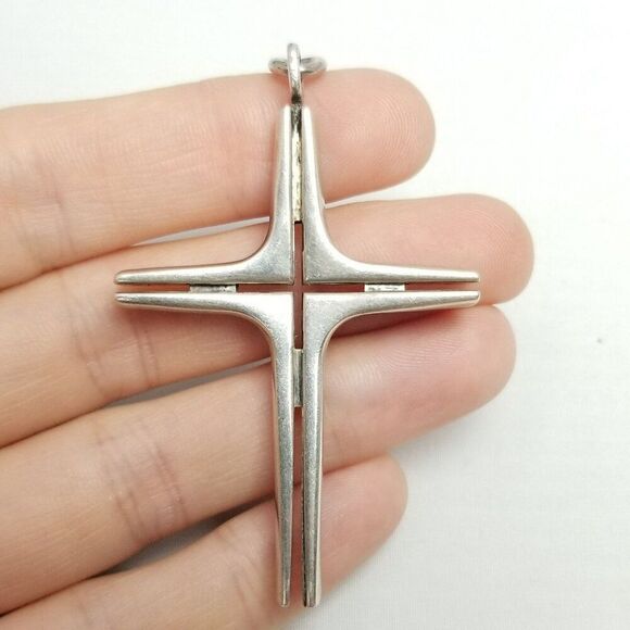 Vintage Sterling Silver Cross Pendant Signed S. Kirk And Son, Modernist Style - Picture 1 of 7